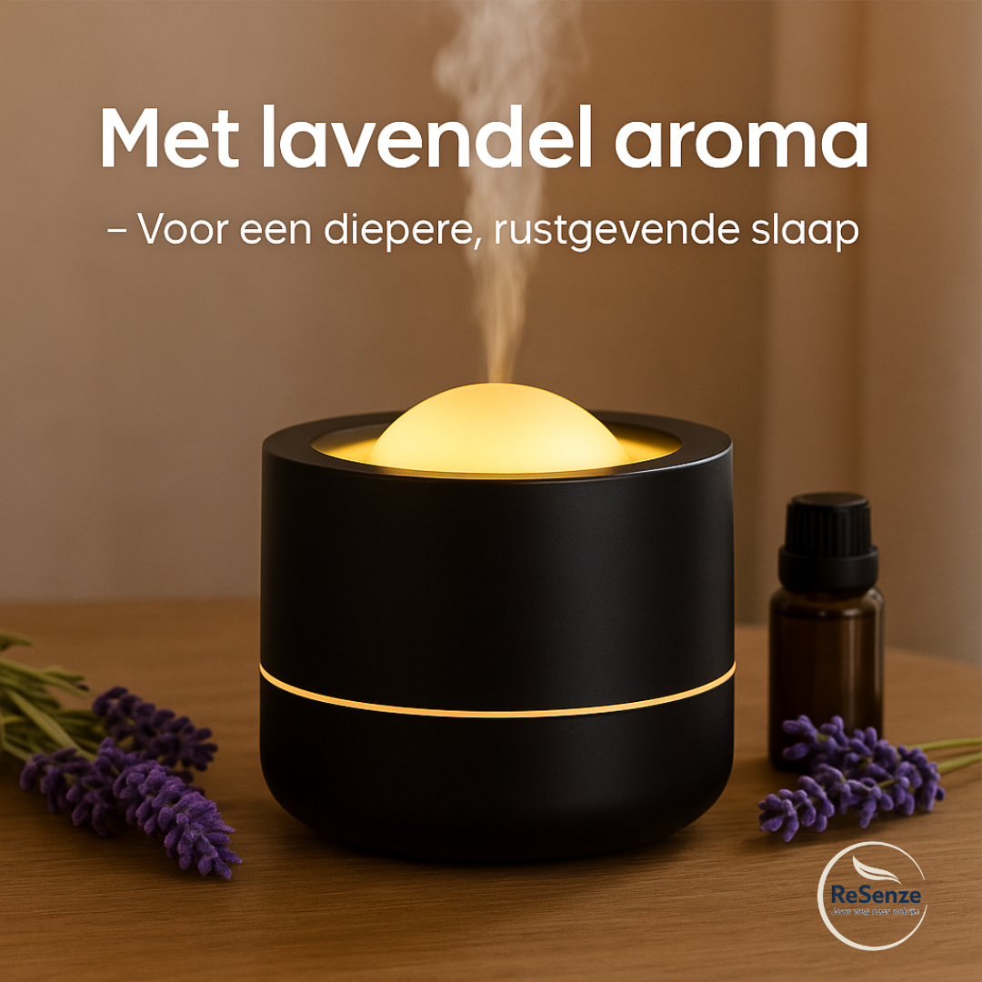 Luchtbevochtiger met sfeerlicht geschikt voor lavendelolie, ontspanning & betere slaap