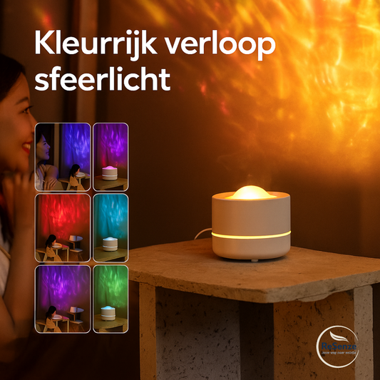 Luchtbevochtiger met sfeerlicht geschikt voor lavendelolie, ontspanning & betere slaap