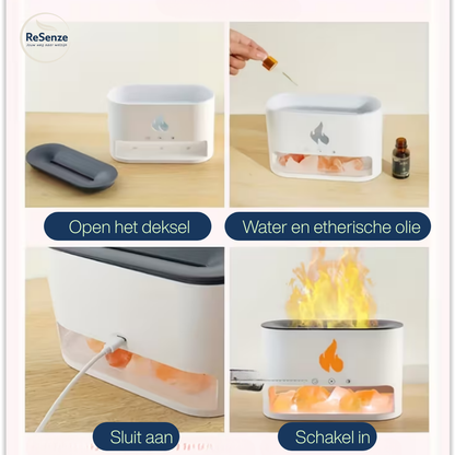 Nieuwe 3D Vlam Vuur Aroma Luchtbevochtiger  Himalaya Kristal Zout • Kleurrijk Nachtlampje • Aromatherapie Diffuser